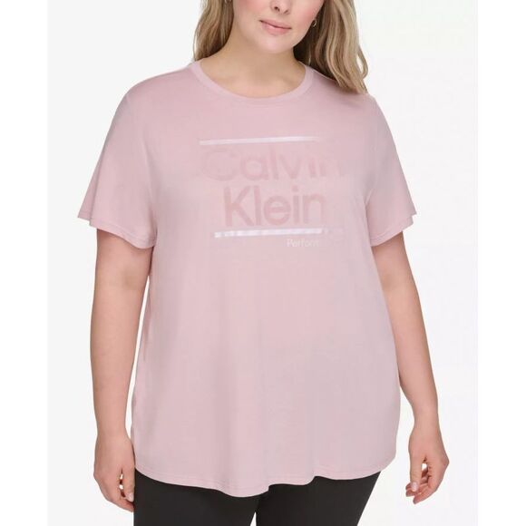 Calvin Klein Women's Top Plus Sz 1X Size Short-Sleeve Logo Tee - Picture 1 of 3
